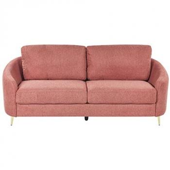 Sofá de 3 plazas en poliéster rosa dorado con patas metálicas curvilíneas estilo glamour Trosa
