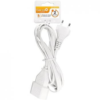 Garza Prolongador de Corriente Sin Toma de Tierra 2m - Cable alargador de corriente doméstico de 2 metros, blanco, sin toma de tierra, capacidad hasta 10 Amperios (2300W)