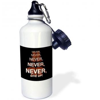 3dRose WB _ 172015 _ 1 Winston Churchill Cita de motivación, nunca, nunca renunciar, botella de agua deportiva, 21 oz, color blanco
