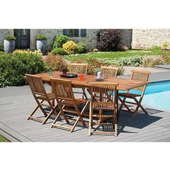 Conjunto de Jardín Hanna - Mesa Rectangular Extensible 180/240 cm y 6 Sillas de Madera Teak para 8/10 Personas