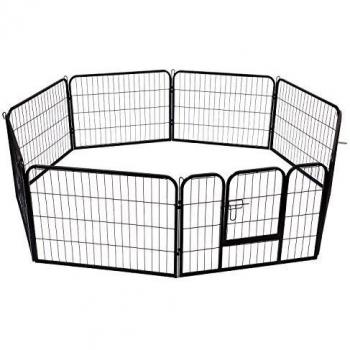 HOMCOM PawHut Parque para Mascotas 8 Vallas 80x60 cm Jaula para Perros Bricolaje de Metal con Puerta y Doble Cerradura Cerca de Entrenamiento para Jardín Negro