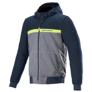 Chaqueta textil para motocicleta Alpinestars Chrome Street Azul-Gris con características de diseño moderno, protección CE en codos y hombros, material resistente al desgaste, forro interior cómodo y ventilación adecuada