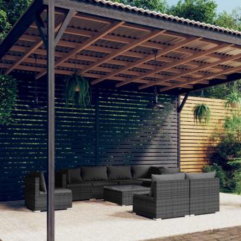 9-Piece Grey Poly Rattan Garden Lounge Set with Cushions