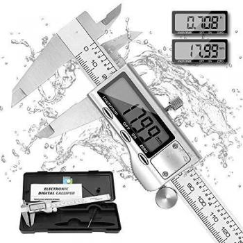 Calibres Digitales 150 mm /6 Pulgada REEXBON Calibre Pie De Rey Digital Acero Inoxidable Gran Pantalla LCD Precisión 0.01mm/0.0005 inch Medición de Diámetro Interior Exterior Profundidad y Escalera