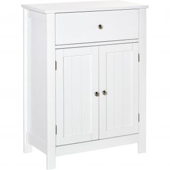 kleankin Armario de Baño con 1 Cajón 2 Puertas y Estante Interior Ajustable Mueble Auxiliar de Almacenaje Multifuncional para Salón Cocina Antivuelco 60x