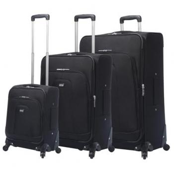 Juego de Maletas Trolley Andromeda 2.0 - Color Negro, incluye Maleta de Cabina, Maleta Mediana y Maleta Grande, fabricadas en tela suave y resistente, con ruedas 360º para mayor comodidad y