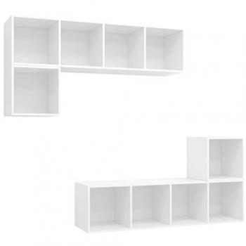 Juego de Mueble para TV 4 Piezas en Madera Contrachapada Blanca