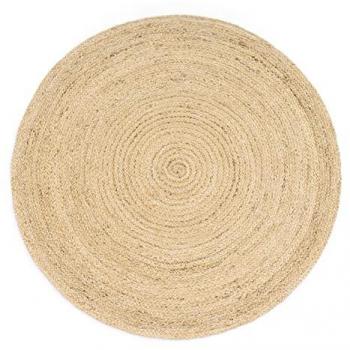 Alfombra Redonda Hecha A Mano de Yute Boho Motivo Étnico Moderno, Tamaño: 80 cm, Color: Marfil 2