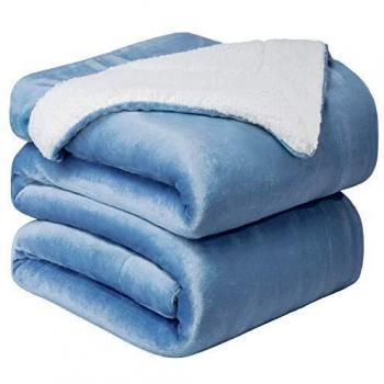 Bedsure Manta Cama 150 Invierno - Manta Cama 135 Polar Reversible de Franela y Sherpa, Manta Sofa Grande Gruesa 220x240 cm de Microfibra Suave y Borreguito, Azúl Cielo