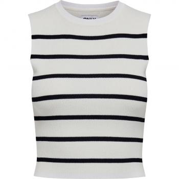 Only - Top de mujer de canalé sin mangas y cuello redondo, color beige