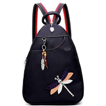 Jywmsc Mujeres único Estilo Etnico Bolsa de Pecho Elegante Bordado Libélula Mochila con Auricular Puerto y Colgante de Marfil