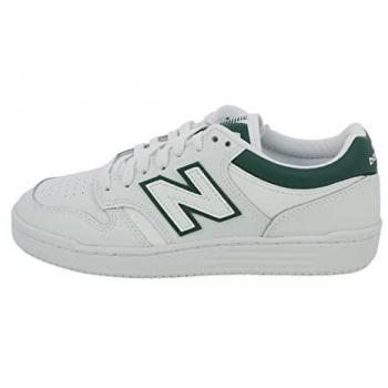 Zapatillas New Balance BB480 para hombre, piel blanca y verde, planas con cordones, casuales, talla 36