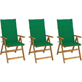 Folding Garden Chairs Set of 3 with Cushions Solid Acacia Wood