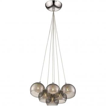 Lámpara colgante de racimo gris ahumado 6 luces con pantallas de vidrio y base de cromo, tipo G9
