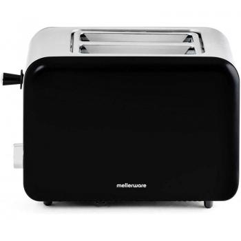 Tostadora Mellerware Crispy 850W Negra | 3 en 1 (Recalentar, Descongelar, Tostar) | 6 Funciones | Ranuras 14x4 cm | Bandeja Recogem