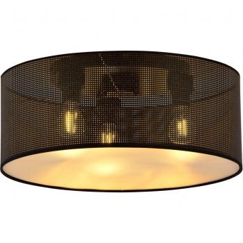 Plafón de Techo Emibig Aston, Ø 50 cm, negro/oro, Lámpara cilíndrica con pantallas de tela negra y dorada, 3x E27
