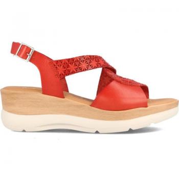 Sandalias para Mujer Marila con Cuña Media en Piel Grabada Heidi Carmin