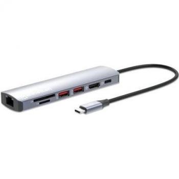 Estación Docking Manhattan 7 en 1 USB-C PD 4K con HDMI y Lector de Tarjetas