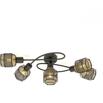 Lindby Eudoria plafón de techo 5 luces negro/oro, metal, diseño moderno, acabado en negro y dorado