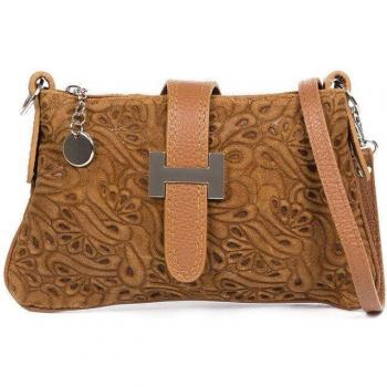 Bolso de mano Allerona marrón en piel auténtica grabado fantasía - Firenze Artegiani