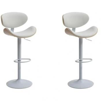 Juego de 2 taburetes de bar ajustables en altura, simili cuero y metal, color natural claro y blanco - Montenegro
