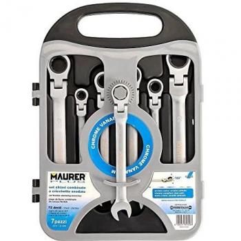 MAURER 2105995 Combinadas con Carraca 7 Piezas DIN3113, Rotación 180º Juego de Llaves de trinquete, Profesional, único