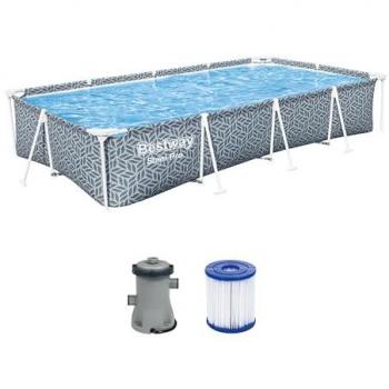 Piscina Desmontable Hinchable Bestway Steel Pro Rectangular 366 x 201 x 66 cm Gris con Robot Aspirador Guppy