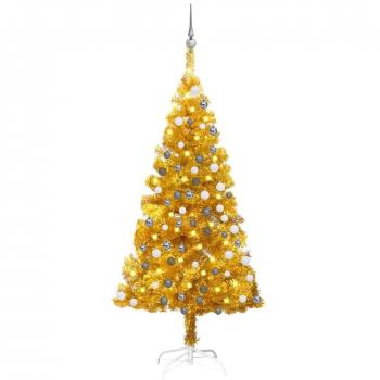 Árbol de Navidad artificial con LEDs y bolas PET dorado 120 cm