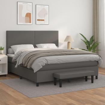 Cama box spring con colchón de cuero sintético gris 160x200 cm