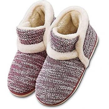 Zapatillas casa para Unisexo Antideslizante Pantufla Cerrada Pelusa Invierno Caucho Rojo 39-40