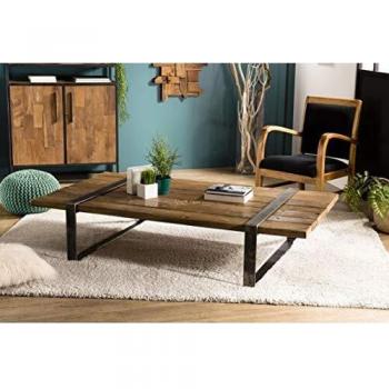 Mesa de Centro de Madera Maciza Marrón con Estructura de Metal Gris Antracita 161 cm