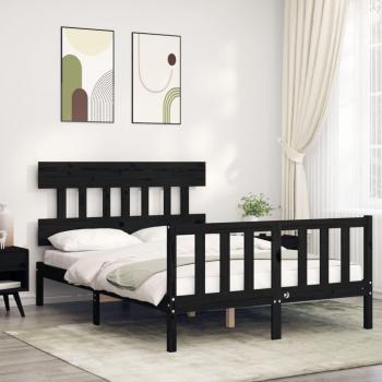 Cama de matrimonio redonda con cabecero negro doble en madera maciza