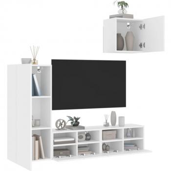 Mueble de TV de Pared 4 Piezas Blanco Madera Ingenierizada