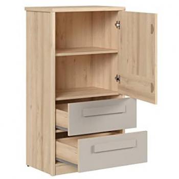 Cómoda Estratificada Marrón y Gris con 1 Puerta y 2 Cajones