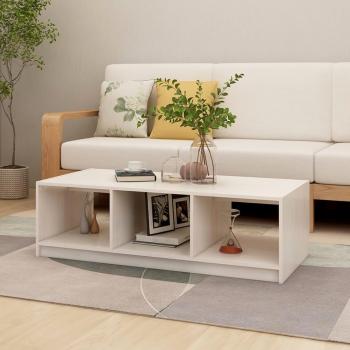 Mesa baja de centro blanca 110x50x34 cm de madera maciza de pino