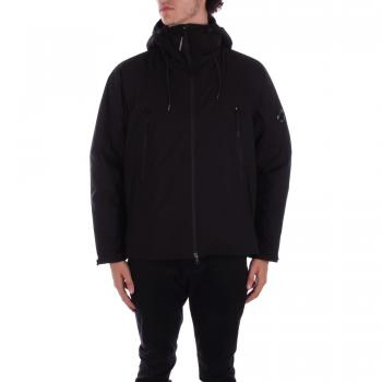 C.P. Company Hooded Jacket Black Logo Zipper Pockets Male Size L