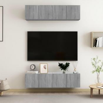 Muebles TV de pared 4 uds contrachapada gris Sonoma 60x30x30 cm