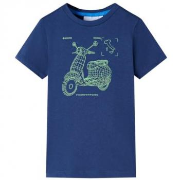 Camiseta Infantil Estampada de Motocicleta de Manga Corta Azul Oscuro 128