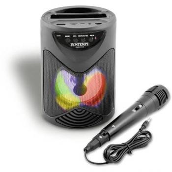Altavoz Karaoke Portátil Bontempi con Micrófono, 50W, Luces RGB, Conexión Inalámbrica, USB, microSD, Radio, Función Estéreo y Batería Recargable