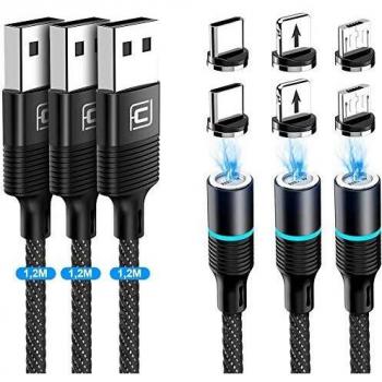 Cafele 3 en 1 cable magnetico carga12m3packcargador iman de transferencia datos carga rapida 3acable magnetic de nailon para tipo cmicro usb1phonehuaweihonorsamsung galaxyxiaomisonylg