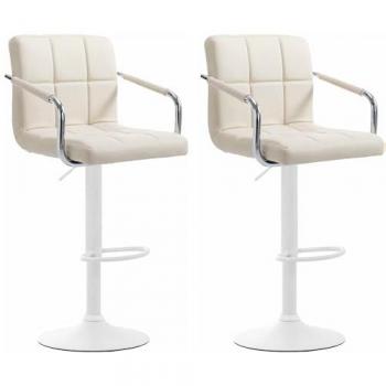 Set de 2 Taburetes Regulables en Altura Lucy V2 en Simil Cuero Crema y Blanco con Reposabrazos y Reposapiés