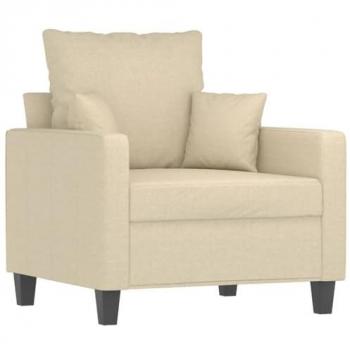 Sillón Tapizado de Tela Color Crema 60 cm con Reposabrazos y Respaldo para Salón