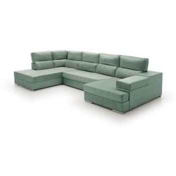 Sofá Gran Chaise Longue Cama Massima Diseño Alta Gama Agua Marina Izquierda