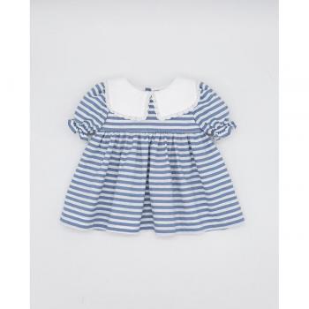 Vestido rayas azul y blanco con cuello camisero