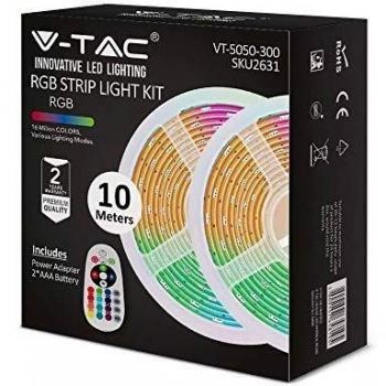 Kit de Tiras LED RGB SMD5050 10m (2x5m) 4,8W/m 12V IP20 con Control Remoto y Fuente de Alimentación