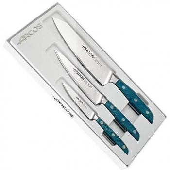 Arcos Brooklyn, Juego de Cuchillos de Cocina 3 piezas, Acero Inoxidable Forjado Nitrum, Mango Micarta, Color Azul