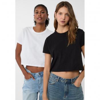 Stradivarius Pack of 2 Black Short Sleeve Crop Tops Size S