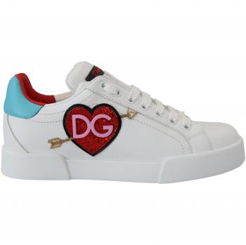 Dolce & Gabbana White Leather Sneaker Portofino Logo Heart Shoes - EU34/US3.5, female, Size: 4 US