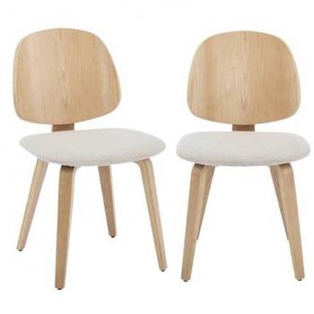 Silla Curvada de Madera y Borreguito, Set de 2, Gris Claro, 47x53x81 cm