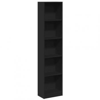 Estantería de madera de ingeniería negra 40x24x176 cm, librería, estante de almacenamiento, armario de almacenamiento